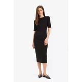 Defacto E6003 Siyah Bodycon Vücudu Saran Bisiklet Yaka Basic Düz Ribana Kısa Kollu Midi Elbise
