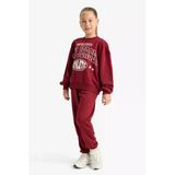 Defacto E6416a8br281 Bordo Kız Çocuk 2'Li Takım Baskılı Sweatshirt Eşofman Altı