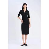 Defacto E6806 Siyah Bodycon Vücudu Saran Polo Yaka Fitilli Kaşkorse Kısa Kollu Midi Elbise