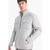 DeFacto E7888AX25AU Gri-GR221 Erkek Slim Fit Dar Kesim Dik Yaka Astarlı Fermuarlı Cepli Kışlık Şişme Penye Mont