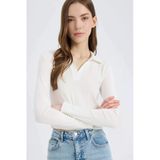 Defacto E7938 Beyaz Fitted Polo Yaka Basic Düz Modal Uzun Kollu Tişört