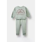Defacto E9261a5kh434 Haki Erkek Bebek 2'Li Takım Baskılı Sweatshirt Beli Lastikli Eşofman Altı
