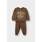 DeFacto Erkek Bebek 2'li Takım Baskılı Sweatshirt Eşofman Altı G5132A525WN - Kahve-BN589 - 2 - 3 Yaş