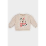 DeFacto Erkek Bebek Bisiklet Yaka Yılbaşı Temalı Pelüş Sweatshirt D6594A524WNBG286 Bej