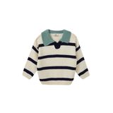 DeFacto Erkek Bebek Polo Yaka Çizgili Triko Kazak, 9-12 Ay, C8879A525AU, Ekru-ER105, Bebek-Erkekler