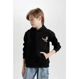 DeFacto Erkek Çocuk Baskılı Kapüşonlu Siyah Sweatshirt D3032A824WN - Siyah-BK81 - 8 - 9 Yaş