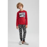 DeFacto Erkek Çocuk Baskılı Uzun Kollu Pijama Takımı, Kırmızı, 5-6 Yaş