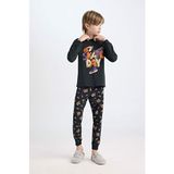 Defacto Erkek Çocuk Baskılı Uzun Kollu Üst Beli Lastikli Desenli Uzun Alt Pijama Takımı