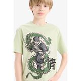 DeFacto Erkek Çocuk Bisiklet Yaka Anime Baskılı Kısa Kollu Tişört D9279A825SM - Yeşil-GN1261 - 7 - 8 Yaş