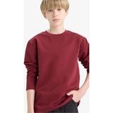 DeFacto Erkek Çocuk Bisiklet Yaka Basic Düz Uzun Kollu Okul Tişörtü E9661A825AU - Bordo-BR194 - 9 - 10 Yaş