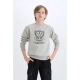 DeFacto Erkek Çocuk Bisiklet Yaka Baskılı İçi Yumuşak Tüylü Sweatshirt D6223A824CW