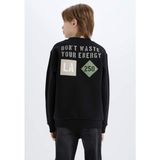 DeFacto Erkek Çocuk Bisiklet Yaka Sırt Baskılı Sweatshirt D3035A824WN - Siyah-BK81 - 8 - 9 Yaş