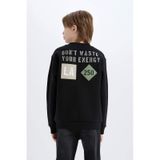 DeFacto Erkek Çocuk Bisiklet Yaka Sırt Baskılı Sweatshirt D3035A824WNBK81