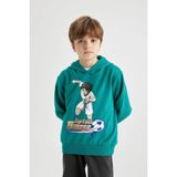 Defacto Erkek Çocuk Captain Tsubasa Kapüşonlu Sweatshirt, 9/10 Yaş (140cm), B3736A823WN, Yeşil, erkek-çocuk