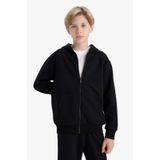 Defacto Erkek Çocuk Kapüşonlu Basic Düz Okul Fermuarlı Sweatshirt X7382a625wnbk81 Siyah