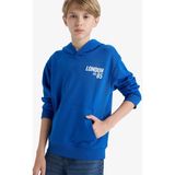 DeFacto Erkek Çocuk Kapüşonlu Baskılı İçi Yumuşak Tüylü Okul Sweatshirt E9579A825AU - 7 - 8 Yaş - Mavi-BE399