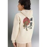 Defacto Erkek Çocuk Kapüşonlu Sırt Baskılı İçi Yumuşak Tüylü Sweatshirt G5548a825cwbg74 Bej-bg74