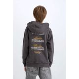 DeFacto Erkek Çocuk Kapüşonlu Sırt Baskılı Sweatshirt, 7-8 Yaş, D3060A824WN, Antrasit-AR223, erkek-çocuk