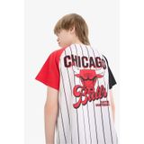 Defacto Erkek Çocuk Nba Chicago Bulls V Yaka Sırt Baskılı Kısa Kollu Tişört E4834a825smwt34 Beyaz