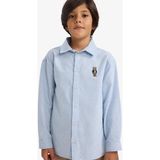 DeFacto Erkek Çocuk Oversize Geniş Kalıp Ayı Nakışlı Polo Yaka Flanel Uzun Kollu Gömlek F3995A825WN - 13 - 14 Yaş - Mavi-BE212