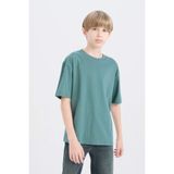 DeFacto Erkek Çocuk Oversize Geniş Kalıp Bisiklet Yaka Basic Düz Kısa Kollu Tişört B5927A825SM - Yeşil-GN469 - 8 - 9 Yaş