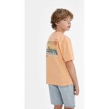 DeFacto Erkek Çocuk Oversize Geniş Kalıp Bisiklet Yaka Sırt Baskılı Kısa Kollu Tişört C4048A824SM - Turuncu-OG296 - 9 - 10 Yaş