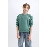 DeFacto Erkek Çocuk Oversize Geniş Kalıp Bisiklet Yaka Sırt Baskılı Sweatshirt D1912A824WN - Yeşil-GN757 - 7 - 8 Yaş