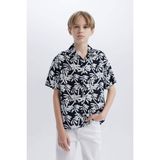 DeFacto Erkek Çocuk Oversize Geniş Kalıp Polo Yaka Desenli Kısa Kollu Gömlek E2969A825SM - Lacivert-NV146 - 7 - 8 Yaş