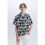DeFacto Erkek Çocuk Oversize Geniş Kalıp Polo Yaka Desenli Kısa Kollu Gömlek E2969A825SM