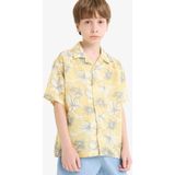 DeFacto Erkek Çocuk Oversize Geniş Kalıp Polo Yaka Desenli Viskon Kısa Kollu Gömlek F5671A825HS - Sarı-YL273 - 11 - 12 Yaş