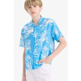 DeFacto Erkek Çocuk Oversize Geniş Kalıp Polo Yaka Desenli Viskon Kısa Kollu Gömlek F5675a825hs