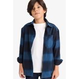 Defacto Erkek Çocuk Oversize Geniş Kalıp Polo Yaka Kareli Flanel Uzun Kollu Gömlek G3461a825wnnv64 Lacivert-nv64