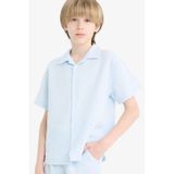 Defacto Erkek Çocuk Oversize Geniş Kalıp Polo Yaka Müslin Kısa Kollu Gömlek W3239a625hsbe174 Mavi