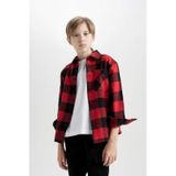 DeFacto Erkek Çocuk Oversize Geniş Kalıp Polo Yaka Pamuklu Uzun Kollu Kareli Gömlek D9721A824WNRD350