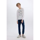 DeFacto Erkek Çocuk Pijama Takımı Baskılı Uzun Kollu Üst Desenli Alt D5215A824WN - 5 - 6 Yaş - Beyaz-WT34