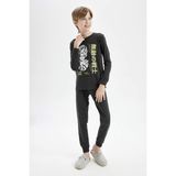 DeFacto Erkek Çocuk Pijama Takımı Baskılı Uzun Kollu Üst Uzun Alt D4364A824WN - 7 - 8 Yaş - Antrasit-AR221