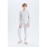DeFacto Erkek Çocuk Pijama Takımı Waffle Bisiklet Yaka Uzun Kollu Üst Beli Lastikli Uzun Alt D9977A825SPGR400