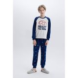 DeFacto Erkek Çocuk Polar Pijama Takımı Bisiklet Yaka Baskılı Uzun Kollu Üst Beli Lastikli Uzun Alt D8600A824CWWT34