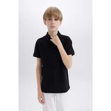 DeFacto Erkek Çocuk Polo Yaka Basic Düz Pike Kısa Kollu Siyah Okul Tişörtü K1689A624SM - 7 - 8 Yaş - Siyah-BK81