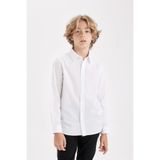 DeFacto Erkek Çocuk Polo Yaka Poplin Uzun Kollu Basic Düz Beyaz Okul Gömleği T8853A624AU