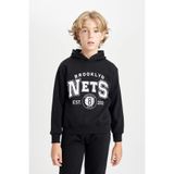 DeFacto Erkek Çocuk Siyah NBA Brooklyn Nets Kapüşonlu Sweatshirt D3125A824AU