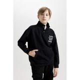 DeFacto Erkek Çocuk Siyah Oversize Geniş Kalıp Balıkçı Yaka Baskılı Sweatshirt D5676A824WNBK81