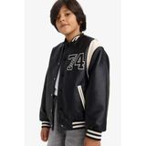 DeFacto Erkek Çocuk Su İtici Bomber Mont, 8-9 Yaş, F6375A826SP, Siyah-BK27, Erkek Çocuklar