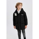 Defacto Erkek Çocuk Su İtici Kapüşonlu Mont Kaban, 4-5 Yaş, Kapüşonlu Parka, Siyah-BK27, Erkek Çocuk, 4/5 Yaş (110cm)