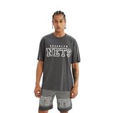 DeFacto Erkek DeFactoFit NBA Brooklyn Nets Oversize Fit Bisiklet Yaka Kısa Kollu Tişört Antrasit (AR212) S