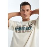 DeFacto Erkek NBA Milwaukee Bucks Comfort Fit Tişört, Bej, XS