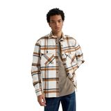 DeFacto Erkek Relax Fit Kareli Pamuklu Uzun Kollu Gömlek, Taba, S