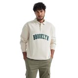 DeFacto Erkek Relax Fit Polo Yaka Sweatshirt, Bej, XS