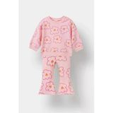 Defacto F0514a5pn99 Pembe Kız Bebek 2'Li Takım Çiçekli Sweatshirt İspanyol Paça Tayt