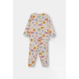 Defacto F0635a5er233 Ekru Kız Bebek Pijama Takımı Desenli Uzun Kollu Üst Uzun Alt